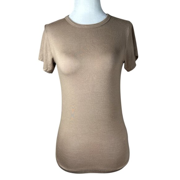 Eterne Fitted Crewneck Short Sleeve T-Shirt in Taupe Small New Womens Tee Top - Picture 6 of 13